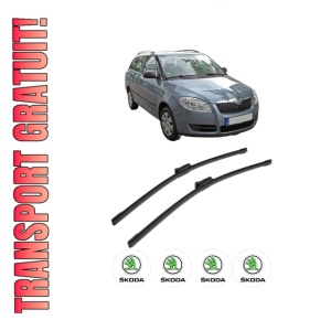 Set stergatoare SKODA FABIA II Combi (545) din 2007-2014, pentru parbriz auto, 2 bucati, Bosch Aerotwin, din cauciuc siliconat rezistent, 4 Stickere Auto SKODA