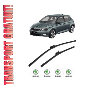 Set stergatoare SKODA FABIA III (NJ3) din 2014-2021, pentru parbriz auto, 2 bucati, Bosch Aerotwin, din cauciuc siliconat rezistent, 4 Stickere Auto SKODA