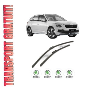 Set stergatoare SKODA KAMIQ (NW4) din 2019-2020, pentru parbriz auto, 2 bucati, Bosch Aerotwin, din cauciuc siliconat rezistent, 4 Stickere Auto SKODA
