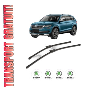 Set stergatoare SKODA KODIAQ I (NS6, NS7, NV7) din 2016-2021, pentru parbriz auto, 2 bucati, Bosch Aerotwin, din cauciuc siliconat rezistent, 4 Stickere Auto SKODA