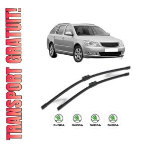 Set stergatoare SKODA Octavia II Combi (1Z5) din 2004-2013, pentru parbriz auto, 2 bucati, Bosch Aerotwin, din cauciuc siliconat rezistent, 4 Stickere Auto SKODA