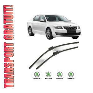 Set stergatoare SKODA Octavia III (5E3, NL3, NR3) din 2012-2020, pentru parbriz auto, 2 bucati, Bosch Aerotwin, din cauciuc siliconat rezistent, 4 Stickere Auto SKODA