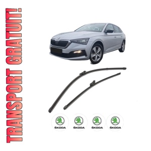 Set stergatoare SKODA SCALA (NW1) din 2019-2020, pentru parbriz auto, 2 bucati, Valeo Silencio Xtrm, din cauciuc siliconat rezistent, 4 Stickere Auto SKODA