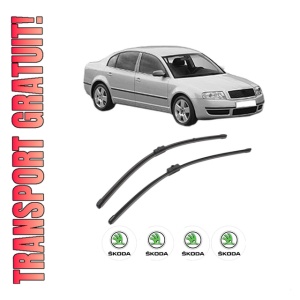 Set stergatoare SKODA SUPERB I (3U4) din 2001-2008, pentru parbriz auto, 2 bucati, Valeo Silencio Xtrm, din cauciuc siliconat rezistent, 4 Stickere Auto SKODA