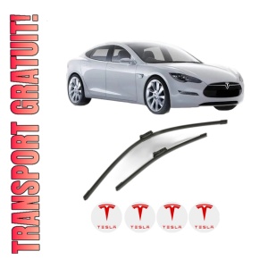 Set stergatoare TESLA MODEL S (5YJS) din 2012-2023, pentru parbriz auto, 2 bucati, Bosch Aerotwin, din cauciuc siliconat rezistent, 4 Stickere Auto TESLA