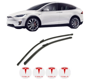 Set stergatoare TESLA MODEL X (5YJX) din 2015-2023, pentru parbriz auto, 2 bucati, Bosch Aerotwin, din cauciuc siliconat rezistent, 4 Stickere Auto TESLA - Img 1