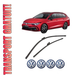 Set stergatoare Volkswagen GOLF VIII Variant (CG5, DB5) din 2020-2024, pentru parbriz auto, 2 bucati, Valeo Silencio Xtrm, din cauciuc siliconat rezistent, 4 Stickere Auto Volkswagen