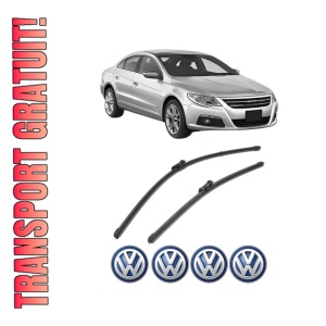 Set stergatoare Volkswagen PASSAT CC B6 (357) din 2008-2012, pentru parbriz auto, 2 bucati, Valeo Silencio Xtrm, din cauciuc siliconat rezistent, 4 Stickere Auto Volkswagen