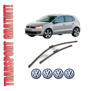 Set stergatoare Volkswagen POLO Van V (6R1, 6C1) din 2009-2017, pentru parbriz auto, 2 bucati, Valeo Silencio Xtrm, din cauciuc siliconat rezistent, 4 Stickere Auto Volkswagen