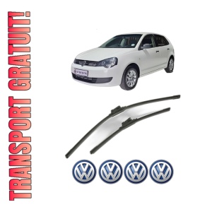 Set stergatoare Volkswagen POLO VIVO Hatchback (6S1, 6S3) din 2010, pentru parbriz auto, 2 bucati, Bosch Aerotwin, din cauciuc siliconat rezistent, 4 Stickere Auto Volkswagen