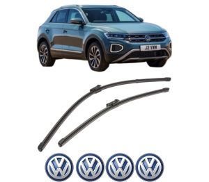 Set stergatoare Volkswagen T-ROC (A11, D11) din 2017-2022, pentru parbriz auto, 2 bucati, Valeo Silencio Xtrm, din cauciuc siliconat rezistent, 4 Stickere Auto Volkswagen v36810