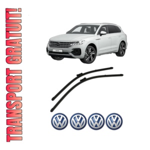 Set stergatoare Volkswagen TOUAREG (CR7, RC8) din 2017-2023, pentru parbriz auto, 2 bucati, Valeo Silencio Xtrm, din cauciuc siliconat rezistent, 4 Stickere Auto Volkswagen
