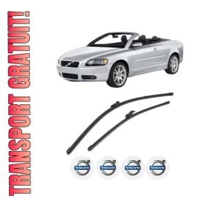 Set stergatoare VOLVO C70 II Convertible (542) din 2006-2013, pentru parbriz auto, 2 bucati, Valeo Silencio Xtrm, din cauciuc siliconat rezistent, 4 Stickere Auto VOLVO