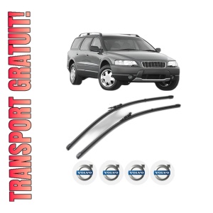 Set stergatoare VOLVO XC70 I Cross Country (295) din 1997-2007, pentru parbriz auto, 2 bucati, Valeo Silencio Xtrm, din cauciuc siliconat rezistent, 4 Stickere Auto VOLVO