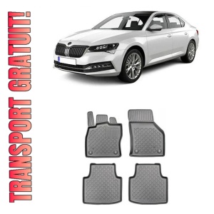 Skoda Superb IV Phev, Combi, Din 2020 - Prezent , Set Covorase Auto Tip Tavita Premium 3D, din cauciuc