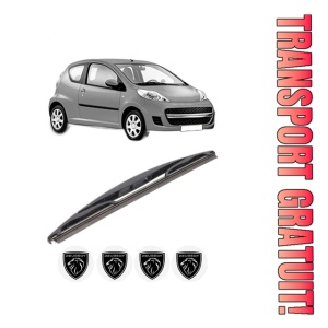 Stergator lamela spate PEUGEOT 107 (PM_, PN_) din 2005 - 2014, pentru luneta auto, Bosch Twin, din cauciuc siliconat rezistent, 4 Stickere Auto PEUGEOT