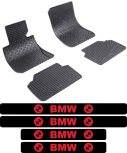 Covorase BMW Seria 3 E90, Sedan, din 03.2005 - 12.2011 si set 4 stickere protectie praguri BMW accesorii pentru autoturismul tau - masina v3831
