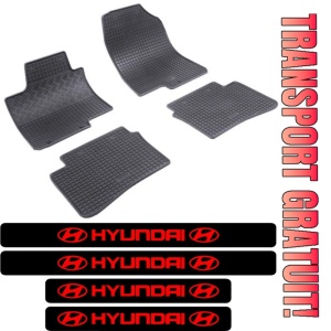 Covorase Hyundai i20 II, Hatchback, din 12.2014 - 07.2020 si set 4 stickere protectie praguri Hyundai