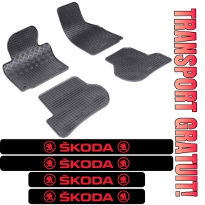 Covorase Skoda Octavia II, Hatchback, din 03.2004 - 01.2013 si set 4 stickere protectie praguri Skoda