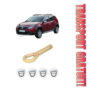 Cui carlig remorcare, tractare auto DACIA SANDERO din 2008-2013, Otel, Cri-Flo, 4 Stickere cu DACIA