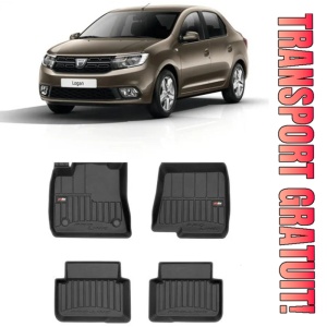 Dacia Logan III Din 01.2021 - Prezent, Sedan , Set Covorase Auto Tip Tavita Premium 3D, din cauciuc