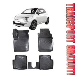 Fiat 500 2007 - prezent Set 4 covorase auto din cauciuc tip tavita premium line 3D