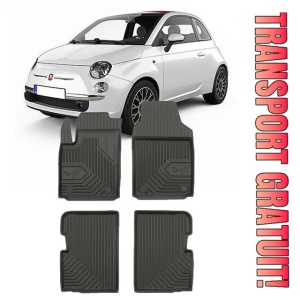 Fiat 500 Din 09.2007 - Prezent, Hatchback , Set Covorase Auto Tip Tavita Premium 3D, din cauciuc