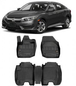Honda CIVIc IX Din 03.2012 - 04.2017, Sedan , Set Covorase Auto Tip Tavita Premium 3D, din cauciuc accesorii pentru autoturismul tau - masina v162684
