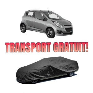 Husa tip prelata auto CHEVROLET SPARK (M300) din 2009-2016, Culoare Negru, material textil impermeabil, rezistanta la intemperii praf UV, CARPASSION Husa Protectie, 4 Stickere auto cu CHEVROLET