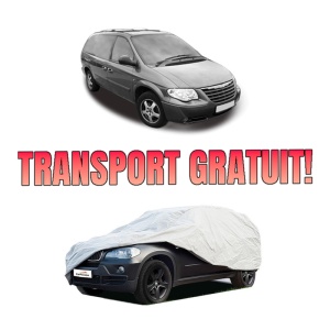 Husa tip prelata auto CHRYSLER GRAND VOYAGER / VOYAGER IV (RG, RS) din 2000-2008, Culoare Gri, material textil impermeabil, rezistanta la intemperii praf UV, CARPASSION Husa Protectie, 4 Stickere auto cu CHRYSLER