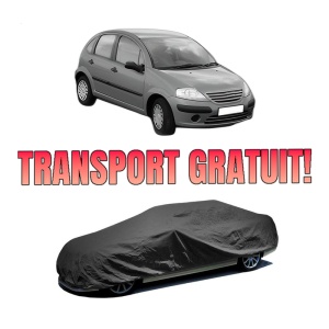 Husa tip prelata auto CITROEN C3 I (FC_, FN_) din 2002-2012, Culoare Negru, material textil impermeabil, rezistanta la intemperii praf UV, CARPASSION Husa Protectie, 4 Stickere auto cu CITROEN