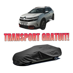 Husa tip prelata auto CITROEN C5 AIRCROSS (A_) din 2018-2023, Culoare Negru, material textil impermeabil, rezistanta la intemperii praf UV, CARPASSION Husa Protectie, 4 Stickere auto cu CITROEN