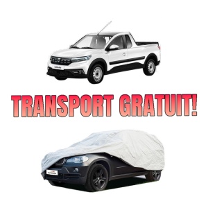 Husa tip prelata auto DACIA DOKKER Pickup din 2017-2021, Culoare Gri, material textil impermeabil, rezistanta la intemperii praf UV, CARPASSION Husa Protectie, 4 Stickere auto cu DACIA