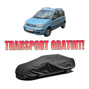 Husa tip prelata auto FIAT PANDA Hatchback Van (169_) din 2004-2011, Culoare Negru, material textil impermeabil, rezistanta la intemperii praf UV, CARPASSION Husa Protectie, 4 Stickere auto cu FIAT