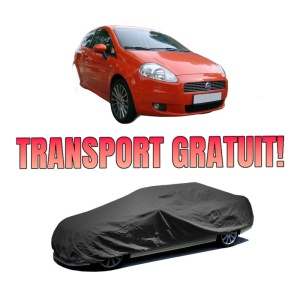 Husa tip prelata auto FIAT PUNTO (199_) din 2012-2018, Culoare Negru, material textil impermeabil, rezistanta la intemperii praf UV, CARPASSION Husa Protectie, 4 Stickere auto cu FIAT
