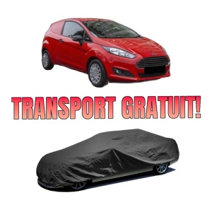Husa tip prelata auto FORD FIESTA VII Van din 2018-2020, Culoare Negru, material textil impermeabil, rezistanta la intemperii praf UV, CARPASSION Husa Protectie, 4 Stickere auto cu FORD