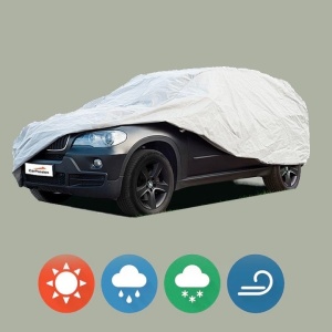 Husa tip prelata auto FORD KUGA III (DFK) din 2019-2023, Culoare Gri, material textil impermeabil, rezistanta la intemperii praf UV, CARPASSION Husa Protectie, 4 Stickere auto cu FORD - Img 6