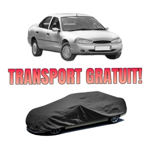 Husa tip prelata auto FORD MONDEO II Saloon (BFP) din 1996-2000, Culoare Negru, material textil impermeabil, rezistanta la intemperii praf UV, CARPASSION Husa Protectie, 4 Stickere auto cu FORD
