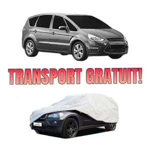 Husa tip prelata auto FORD S-MAX VAN (WA6) din 2007-2014, Culoare Gri, material textil impermeabil, rezistanta la intemperii praf UV, CARPASSION Husa Protectie, 4 Stickere auto cu FORD