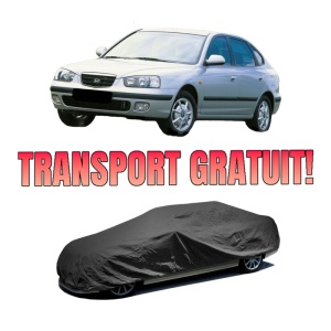 Husa tip prelata auto HYUNDAI ELANTRA III (XD) din 2000-2006, Culoare Negru, material textil impermeabil, rezistanta la intemperii praf UV, CARPASSION Husa Protectie, 4 Stickere auto cu HYUNDAI