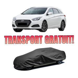 Husa tip prelata auto HYUNDAI i40 I Kombi Van (VF) din 2015-2019, Culoare Negru, material textil impermeabil, rezistanta la intemperii praf UV, CARPASSION Husa Protectie, 4 Stickere auto cu HYUNDAI