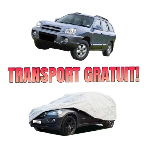 Husa tip prelata auto HYUNDAI SANTA FÉ II SUV Van (CM) din 2009-2013, Culoare Gri, material textil impermeabil, rezistanta la intemperii praf UV, CARPASSION Husa Protectie, 4 Stickere auto cu HYUNDAI