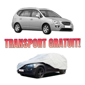 Husa tip prelata auto KIA CARENS III MPV (UN) din 2006-2013, Culoare Gri, material textil impermeabil, rezistanta la intemperii praf UV, CARPASSION Husa Protectie, 4 Stickere auto cu KIA