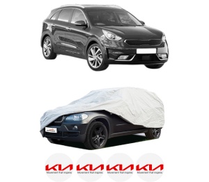 Husa tip prelata auto KIA NIRO I (DE) din 2016-2022, Culoare Gri, material textil impermeabil, rezistanta la intemperii praf UV, CARPASSION Husa Protectie, 4 Stickere auto cu KIA - Img 2
