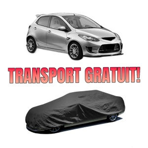 Husa tip prelata auto MAZDA 2 (DE_, DH_) din 2007-2015, Culoare Negru, material textil impermeabil, rezistanta la intemperii praf UV, CARPASSION Husa Protectie, 4 Stickere auto cu MAZDA