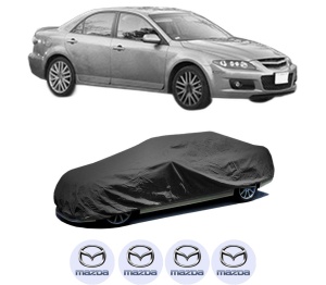 Husa tip prelata auto MAZDA 6 Hatchback (GG) din 2002-2007, Culoare Negru, material textil impermeabil, rezistanta la intemperii praf UV, CARPASSION Husa Protectie, 4 Stickere auto cu MAZDA - Img 2