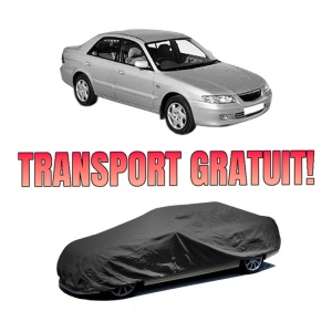Husa tip prelata auto MAZDA 626 V (GF) din 1997-2002, Culoare Negru, material textil impermeabil, rezistanta la intemperii praf UV, CARPASSION Husa Protectie, 4 Stickere auto cu MAZDA