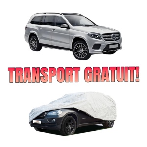 Husa tip prelata auto MERCEDES-BENZ GLS (X166) din 2015-2019, Culoare Gri, material textil impermeabil, rezistanta la intemperii praf UV, CARPASSION Husa Protectie, 4 Stickere auto cu MERCEDES-BENZ