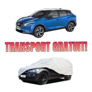 Husa tip prelata auto NISSAN QASHQAI III (J12) din 2021-2022, Culoare Gri, material textil impermeabil, rezistanta la intemperii praf UV, CARPASSION Husa Protectie, 4 Stickere auto cu NISSAN