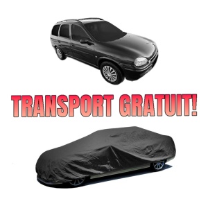 Husa tip prelata auto OPEL CORSA B Estate (S93) din 1999-2002, Culoare Negru, material textil impermeabil, rezistanta la intemperii praf UV, CARPASSION Husa Protectie, 4 Stickere auto cu OPEL